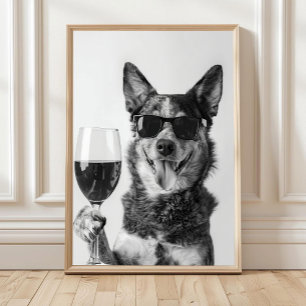 Poster Cão de Gado Australiano e Arte de Parede de Vinho,