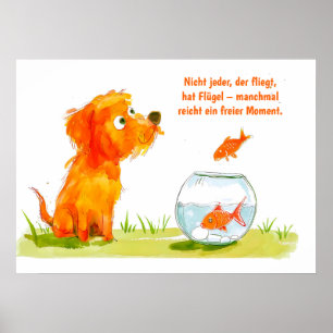 Poster Cão de história em quadrinhos em aquarela e tigela
