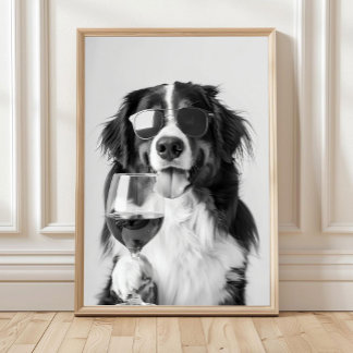 Poster Cão de Montanha Bernês e Arte de Parede de Vinho, 
