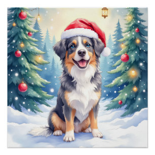 Póster Cão de Montanha Entlebucher Floresta Nevada Papai 