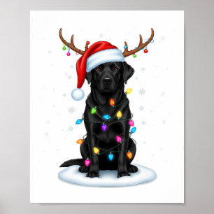 Poster Cão de Natal Labrador Black Lab Rena Luzes P