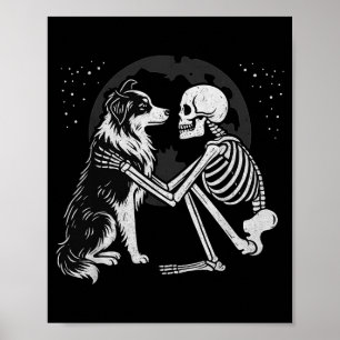 Poster Cão de Pastor Australiano Esqueleto Lua Halloween