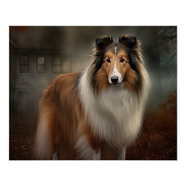 Póster Cão de Pastoreio de Shetland Dia das Bruxas Assust (Frente)