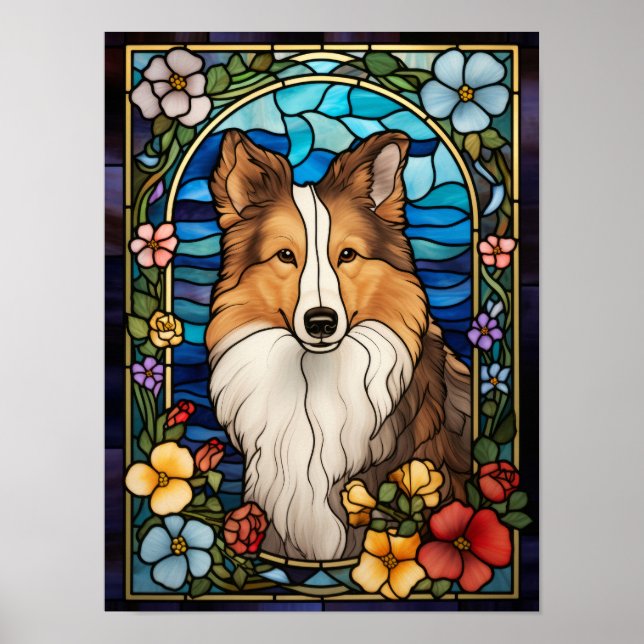 Poster Cão de Pastoreio de Shetland e Janela de Vitral co (Frente)