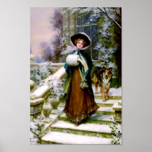 Póster Cão do Collie da mulher do inverno