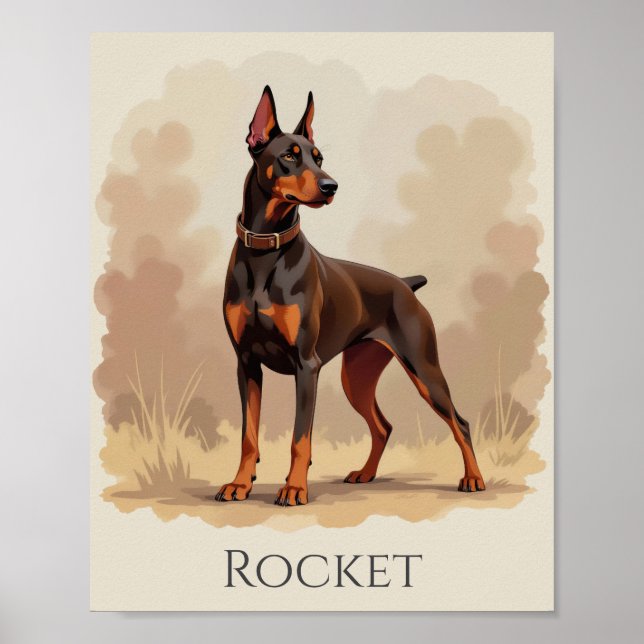 Poster Cão Doberman Pinscher Marrom Ferrugem Vermelho (Frente)