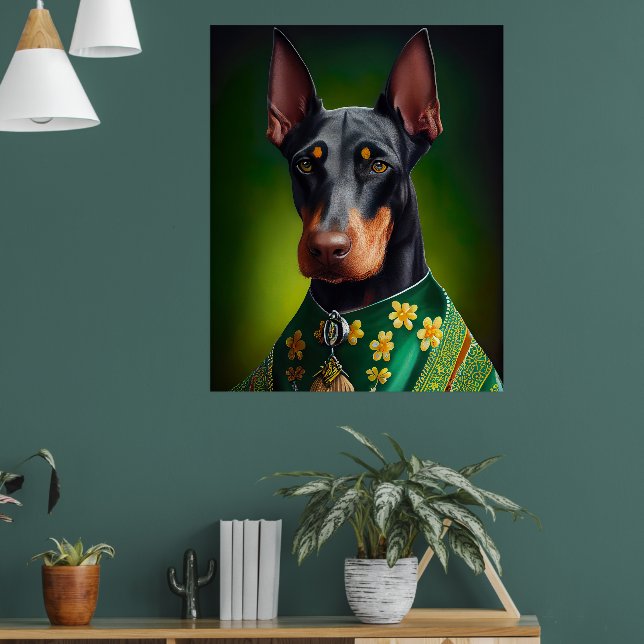 Poster Cão Doberman vestido para o Dia de São Patrício (Sala de Estar 1)