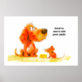 Poster Cão e Rato de Quadrinhos em Aquarela com Queijo