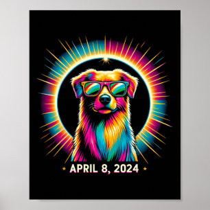 Poster Cão Eclipse Solar 2024 Vestindo Vidro Eclipse Sola