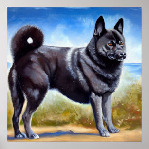 Poster Cão Elkhound Negro Norueguês
