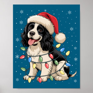 Poster Cão English Springer Spaniel Luzes da Árvore de Na
