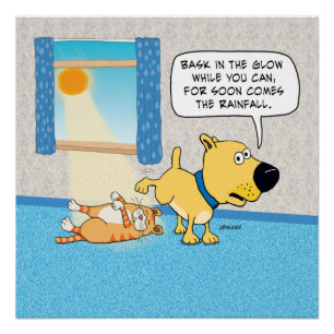 Póster Cão engraçado que faz xixi no poster do gato