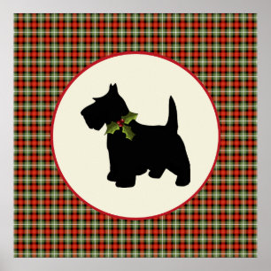 Poster Cão escocês do feriado do Natal da xadrez do cã