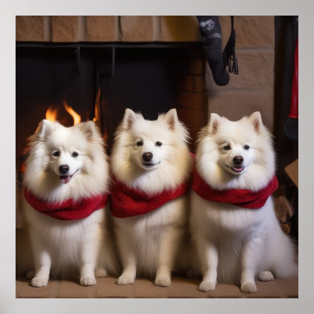 Poster Cão Esquimó Americano junto à Lareira Natal (Frente)