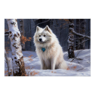 Póster Cão Esquimó Americano Natal Neve Caindo