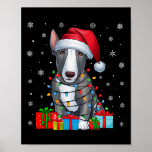 Poster Cão Feio Xmas Luzes Santa Hat Bull Terrier Dog Ch