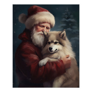 Póster Cão Finlandês Lapphund Natal Festivo do Papai Noel