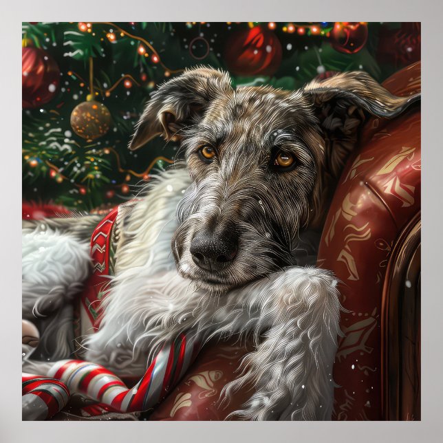 Poster Cão Lobo Hound Natal Festivo (Frente)