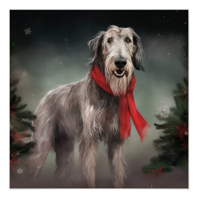 Póster Cão lobo na neve de Natal (Frente)