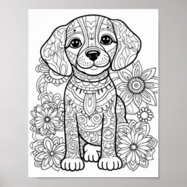 Poster Cão Mandala Coloração de Adultos