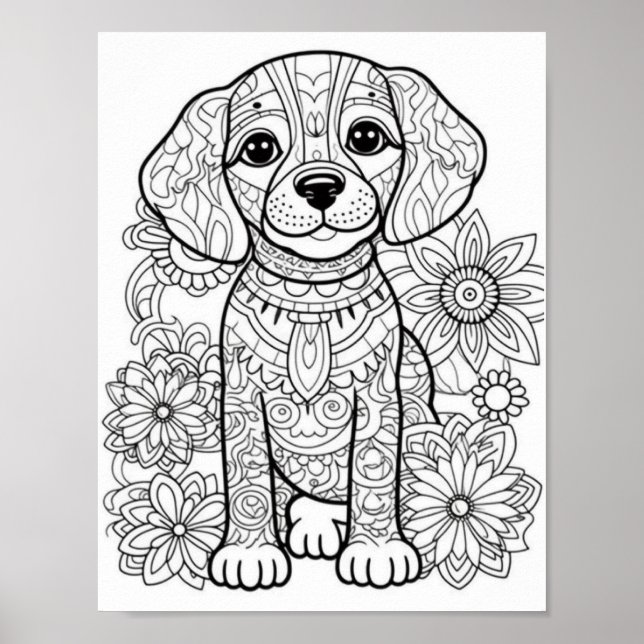 Poster Cão Mandala Coloração de Adultos (Frente)