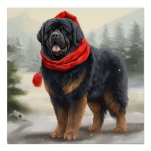 Póster Cão Mastim Tibetano na Neve Natal 