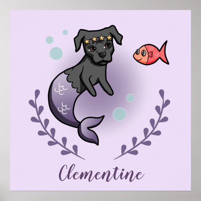 Poster Cão Mermaid, Princesa, Sala de Nursery (Frente)