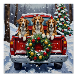 Póster Cão Montanhês Suíço Grande Natal Caminhão Vermelho