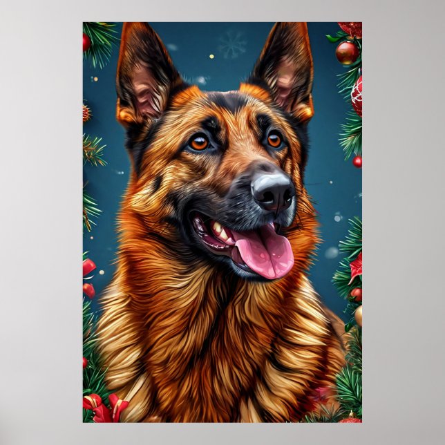 Poster Cão Pastor Alemão com Decoração de Natal (Frente)