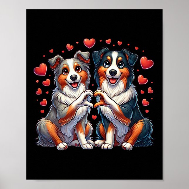 Poster Cão Pastor Australiano Mão de Sinal de Coração do  (Frente)