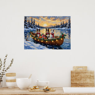 Poster Cão Pastor Australiano no barco de Natal