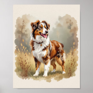 Poster Cão Pastor Australiano Vermelho Merle Aussie