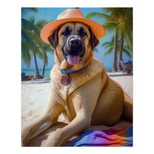 Póster Cão Pastor da Anatólia na Praia, presente de verão