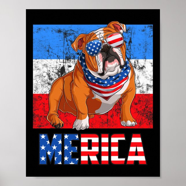 Poster Cão Patriótico Usa 4 De Julho Bandeira Americana M (Frente)