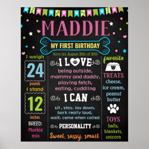 Poster Cão Pupppy Sinal de quadro de aniversário Marco