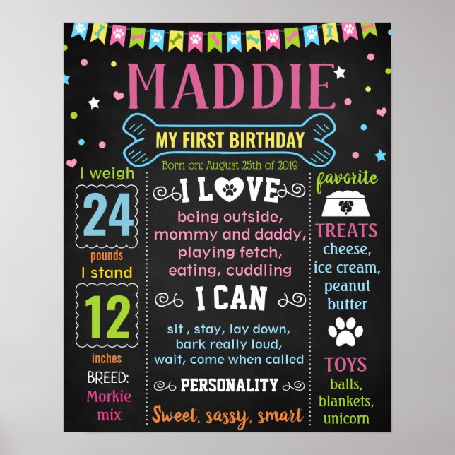 Poster Cão Puppy Sinal de quadro de aviso de aniversário  (Frente)