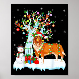 Poster Cão Rough Collie Iluminação da Árvore de Natal Rou