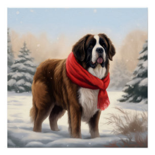 Póster Cão São Bernardo na Neve Natal
