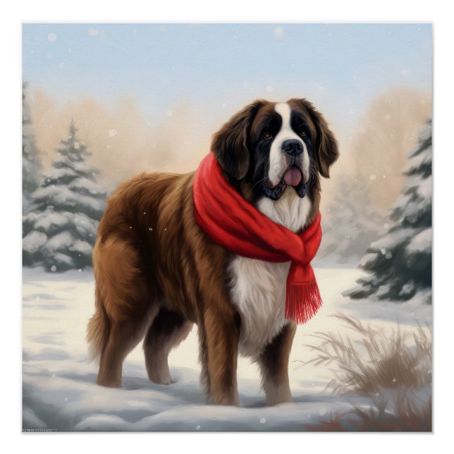 Póster Cão São Bernardo na Neve Natal (Frente)
