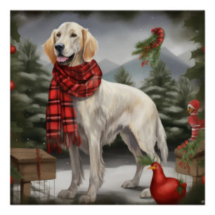 Póster Cão Setter Inglês na Neve Natal
