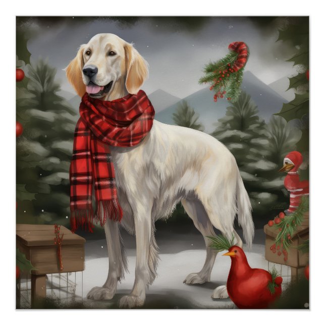 Póster Cão Setter Inglês na Neve Natal (Frente)