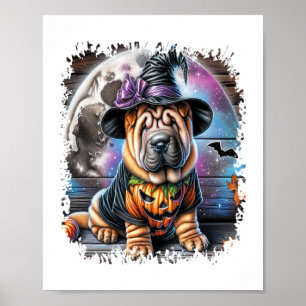 Poster Cão Shar Pei Halloween Quadrado