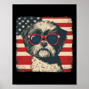 Poster Cão Shih Tzu Bandeira EUA Patriótico Quatro De Jul
