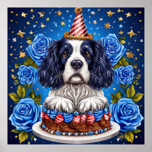 Poster Cão Spaniel Celebrando Aniversário Com Chapéu Fest