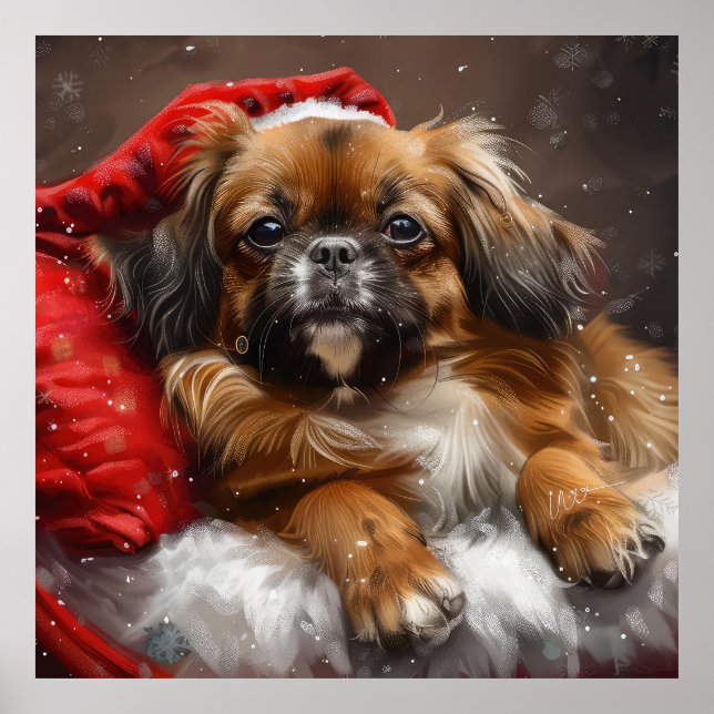 Poster Cão Spaniel Tibetano Natal Festivo (Frente)