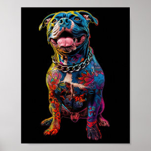 Poster Cão Tatuagens Pitbull Cão Tatuado Colorido