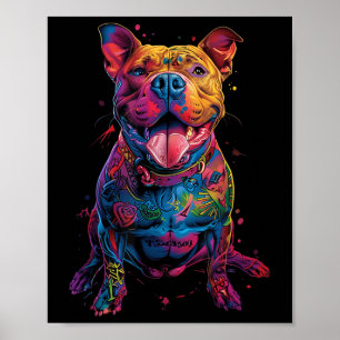 Poster Cão Tatuagens Pitbull Cão Tatuado Colorido
