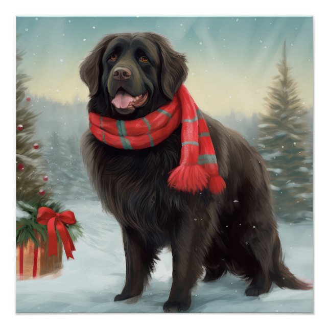 Póster Cão Terra-Nova na Neve Natal (Frente)
