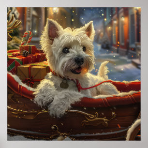 Poster Cão Terrier Branco do West Highland Natal Festivo