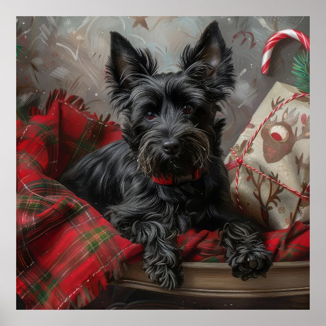 Poster Cão Terrier Escocês Natal Festivo (Frente)